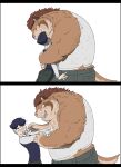  2014 anthro bottomwear canid canine clothing comic duo embrace eyes_closed eyewear gadoran glasses hug human human_on_anthro humanoid_hands interspecies kemono male male/male mammal overweight overweight_male pants shirt topwear 