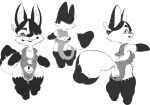  anthro black_and_white black_hair breasts butt canid canine female fox hair hi_res koki looking_at_viewer mammal monochrome multi_breast open_mouth open_smile smile smiling_at_viewer solo standing thick_thighs 