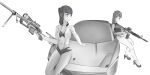  2girls absurdres assault_rifle bangs greyscale gun highres holding holding_gun holding_weapon lamborghini m4_carbine md5_mismatch monochrome multiple_girls original resolution_mismatch rifle scope source_smaller suppressor takumi_rinn weapon 