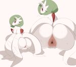  2022 anus bodily_fluids breasts butt butt_focus female genitals humanoid looking_at_viewer looking_back mega_evolution mega_gardevoir nintendo not_furry pok&eacute;mon pok&eacute;mon_(species) pussy red_eyes side_boob simple_background solo sweat video_games white_body white_skin yuta_agc 