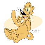  2021 4_fingers anthro belly cougar fangs felid feline fingers fur hair happy looney_tunes male mammal pawpads pete_puma princeofdingos signature simple_background solo warner_brothers whiskers yellow_body yellow_fur yellow_sclera 
