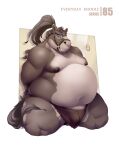  2019 anthro belly bottomwear brown_body bulge clothing equid equine hi_res horse loincloth male mammal moobs navel nipples overweight overweight_male solo wolver_mustang 