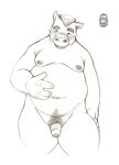  2012 anthro belly blush equid equine genitals horse humanoid_genitalia humanoid_hands humanoid_penis male mammal moobs navel nipples overweight overweight_male penis simple_background solo white_background wolver_mustang 