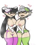  amysel animal_humanoid beauty_mark big_breasts black_hair blush bottomwear breast_squish breasts callie_(splatoon) camel_toe cephalopod cephalopod_humanoid clitoris_outline clothing collar cousins duo ear_piercing erect_nipples eyeliner fangs female female/female garter_belt garter_straps gloves green_lipstick hair handwear hat headgear headwear humanoid inkling legwear lipstick looking_at_another makeup marie_(splatoon) marine marine_humanoid miniskirt mollusk mollusk_humanoid nintendo nipples pasties piercing pigtails pink_lipstick skirt splatoon squid_sisters_(splatoon) squish teeth_visible thick_thighs thigh_highs vaginal_pasties video_games white_hair wide_hips 