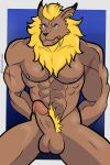  andromorph anthro bandai_namco bluewollvieh bound digimon digimon_(species) ear_piercing erection felid hair hi_res intersex leomon lion looking_at_viewer male mammal mane nipples pantherine piercing pubic_(disambiguation) scar scars_all_over solo 