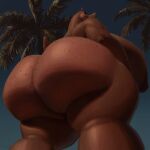  absurd_res anthro areola big_breasts big_butt breasts butt common_hippopotamus dreamworks female freckles freckles_on_butt gloria_the_hippopotamus grey_body hi_res hippopotamid huge_breasts huge_butt hyper hyper_breasts hyper_butt looking_at_viewer looking_back low-angle_view madagascar_(series) mammal nipples nude overweight overweight_anthro overweight_female palm_tree patacon plant smile solo thick_thighs tree 