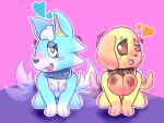  &lt;3 absurd_res animal_crossing anthro barely_visible_genitalia begging begging_pose blue_body blue_fur blush bodily_fluids breasts canid canine canis collar dipstick_tail domestic_dog dsmm_(artist) duo female female/female fur genitals goldie_(animal_crossing) hi_res mammal markings nintendo nude open_mouth pose pussy seductive shaking skye_(animal_crossing) steam tail_markings tail_motion tailwag video_games wolf yellow_body yellow_fur 