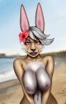  absurd_res anthro beach big_breasts breasts female fullmoon1 hi_res lagomorph leporid mammal nipples nude rabbit seaside smile solo 