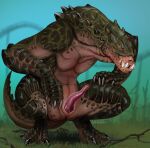  2020 alligatorid anthro bethesda_softworks crocodilian erection fallout gatorclaw_(fallout) genitals male nude penis presenting presenting_penis reptile scalie solo spread_legs spreading video_games whiteleech 