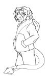  2016 accessory anthro bottomwear clothed clothing danellz felid furgonomics hair hand_in_pocket hi_res jacket jewelry leonel_(danellz) lion male mammal open_mouth pantherine pants pockets ponytail ring sketch solo tail_accessory tail_jewelry tail_ring topwear 