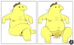  balls body_hair charlie_(smiling_friends) chest_hair critter_(smiling_friends) dot_eyes foreskin fupa genitals humanoid looking_at_viewer male navel nipples not_furry overweight overweight_male penis presenting presenting_penis sequence signature simple_background smiling_friends smug solo sparkles thewilldpink white_background yellow_body yellow_skin 