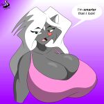  absurd_res anthro big_breasts breasts chrisandcompany cleavage clothed clothing dialogue female hair hi_res huge_breasts kelsey_sienna mammal mephitid skunk solo 