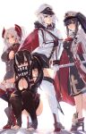  4girls azur_lane black_dress black_hair black_legwear black_skirt black_swimsuit blue_eyes boots breasts cape capelet center_opening dress earrings fur-trimmed_boots fur-trimmed_cape fur_trim gloves grey_dress hat headgear high_heels jacket jewelry kneehighs large_breasts light_purple_hair long_hair looking_at_viewer miniskirt multicolored_hair multiple_girls one-piece_swimsuit peaked_cap peter_strasser_(azur_lane) prinz_eugen_(azur_lane) purple_eyes red_eyes red_hair rudder_footwear shika_(shika0) short_hair side_ponytail sideboob simple_background skirt streaked_hair swimsuit thigh_boots thighhighs tirpitz_(azur_lane) twintails two-tone_hair u-47_(azur_lane) white_background white_cape white_capelet white_footwear white_gloves white_hair white_headwear white_jacket 