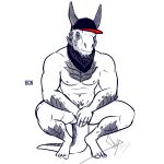  anthro bandanna bgn clothing covering covering_self crouching dante_(bgn) dot_eyes dragon hat headgear headwear hi_res horn jewelry kerchief looking_at_viewer male necklace nude pose scales sketch solo 
