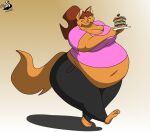  anthro breasts chrisandcompany cleavage clothed clothing domestic_cat eyes_closed felid feline felis female food hair mammal overweight reese_vecat sandwich_(food) smile solo 