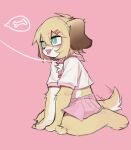  ambiguous_gender anthro blush canid canine canis clothing collar crayon1006 domestic_dog fur mammal petplay roleplay school_uniform simple_background solo uniform yellow_body yellow_fur 