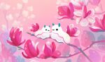  ._. animal animal_focus artist_name black_eyes bud closed_mouth dew_drop flower holding_hands looking_at_another no_humans original pikaole pink_background pink_flower sea_slug smile water water_drop watermark white_flower 