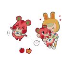  &gt;_&lt; 1girl 1other :3 ;3 ? animal_crossing animal_ears animal_hood animal_nose apple apple_(animal_crossing) arm_up bangs black_eyes blush_stickers body_fur buck_teeth bunny_hood chibi closed_eyes closed_mouth dancing facing_viewer fake_animal_ears food from_side fruit full_body furry furry_female guu_(hakahonoo) hamster_ears hamster_girl hands_up happy heart hood hug jaggy_lines lifting_person looking_at_another looking_to_the_side motion_lines multicolored_clothes multicolored_shirt multiple_views namesake official_style one_eye_closed outstretched_arms plaid plaid_shirt platinum_blonde_hair rabbit_ears red_fur shirt shoes short_sleeves simple_background sketch socks spoken_question_mark standing straight-on t-shirt teeth u_u villager_(animal_crossing) white_background white_footwear white_shirt x3 yellow_headwear yellow_legwear 