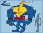  abs anthro biceps blue_body bottomwear clothing duo fan_character greninja hi_res humanoid looking_at_viewer male muscular muscular_anthro muscular_male nintendo pecs pok&eacute;mon pok&eacute;mon_(species) red_eyes scar shorts size_difference unusualboo54 video_games wristband zen_(unusualboo54) 