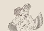  ambiguous_gender ambiguous_on_human beard black_and_grey clothed clothing duo facial_hair feral grey_background guide_lines hand_on_cheek hi_res human interspecies kissing male male_on_feral mammal monochrome nintendo pok&eacute;mon pok&eacute;mon_(species) pok&eacute;philia side_view simple_background sketch standing swampert the_creacher video_games 