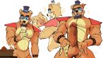  abs animatronic anthro balls biceps blush bow_tie brown_body clothing ear_piercing erection featureless_crotch five_nights_at_freddy&#039;s five_nights_at_freddy&#039;s:_security_breach flustered genitals glamrock_freddy_(fnaf) hat headgear headwear hi_res machine male mammal muscular muscular_anthro muscular_male nude otternito pecs penis piercing robot scottgames simple_background solo top_hat ursid video_games white_background 