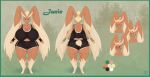  anthro athletic big_breasts big_butt blonde_hair bottomwear breasts butt cinnamomo clothing expressions female green_background green_eyes gym_bottomwear gym_clothing gym_shorts hair hi_res huge_breasts huge_butt hyper hyper_breasts hyper_butt lopunny model_sheet nintendo pok&eacute;mon pok&eacute;mon_(species) shorts simple_background solo video_games 