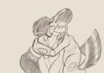  ambiguous_gender ambiguous_on_human beard black_and_grey clothed clothing duo embrace eyes_closed facial_hair feral grey_background guide_lines hand_on_cheek hi_res human interspecies kissing male male/ambiguous male_on_feral mammal monochrome nintendo pok&eacute;mon pok&eacute;mon_(species) pok&eacute;philia side_view simple_background sketch standing swampert the_creacher video_games 