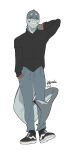  absurd_res anthro black_clothing black_footwear black_shirt black_shoes black_tip_tail black_topwear blacktip_reef_shark blue_jean bottomwear carcharhinus clothing eyebrows eyes_closed fin fish footwear gills hand_in_pants hand_on_neck head_fin hi_res jojacula lysander_hano male marine pants pockets red_clothing red_shirt red_topwear reef_shark requiem_shark shaded shark shirt shoes signature simple_background simple_shading smile snout solo tail_fin teeth text topwear vans 