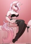  anthro anthrofied areola bedroom_eyes bottomless bra breasts chrysalisdraws cleavage clothed clothing equid equine female fleur_de_lis_(mlp) friendship_is_magic garter_belt garter_straps hasbro hi_res horn mammal my_little_pony narrowed_eyes panties seductive solo thick_thighs underwear unicorn 