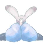  absurd_res anthro big_butt butt clothed clothing disney faceless_character faceless_female female fur grey_body grey_fur hi_res huge_butt judy_hopps kiseff lagomorph leporid long_ears lying mammal on_front rabbit rear_view simple_background solo thick_thighs white_background white_body white_fur zootopia 