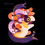  animal animal_focus artist_name black_background closed_mouth eel heart moray_eel no_humans open_mouth orange_eyes original pikaole simple_background spots yellow_eyes 