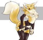  bdsm bondage bound breasts digimon fangs furry highres nipple_piercing nipple_rings nipples piercing renamon 