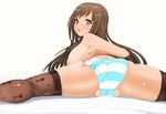  adjusting_clothes adjusting_panties ass blue_panties breasts brown_eyes brown_hair cameltoe cat fat_mons flexible highres inverted_nipples kano_(kanograph) large_breasts long_hair looking_back lying nipples on_stomach open_mouth panties partially_visible_vulva paw_print shiny shiny_skin simple_background solo sophia_esteed split spread_legs star_ocean star_ocean_till_the_end_of_time striped striped_panties thighhighs trefoil underwear 