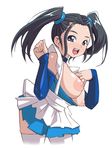  apron artist_request bangs bb black_hair blue_dragon blue_eyes blush bouquet_(blue_dragon) breasts huge_breasts large_breasts nipples open_mouth smile thighhighs twintails white_legwear white_thighhighs 