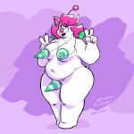  anthro claws clothing fangs female final_fantasy gesture hat headgear headwear hi_res horn mammal moogie_(twistcmyk) moogle overweight overweight_female party_hat solo square_enix strawbearer v_sign video_games wings 