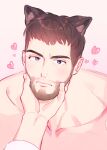  004_(hirusuhi) 1boy absurdres animal_ears bara beard brown_hair cat_ears chris_redfield closed_mouth collarbone facial_hair highres male_focus mature_male muscular muscular_male nude resident_evil short_hair sideburns solo stubble 