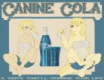  advertisement anthro athletic athletic_anthro beverage blonde_hair blue_eyes canid canine clothing cola female hair human mammal nothere3 smile smiling_at_viewer soda solo species_transformation torn_clothing transformation were werecanid yogoat 