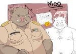  2022 absurd_res anthro belly brown_body clothing english_text hi_res kemono male mammal moobs multiple_poses nipples overweight overweight_male pose shirt solo suid suina sus_(pig) teacher text topwear whitebeast20 wild_boar 