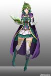  1girl blue_eyes breasts cape fire_emblem fire_emblem:_the_blazing_blade fire_emblem_heroes gloves green_hair highres looking_at_viewer magical_girl nino_(fire_emblem) older short_hair smile thighhighs thighs 