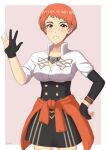  1girl fire_emblem fire_emblem:_three_houses fire_emblem_heroes garreg_mach_monastery_uniform gloves leonie_pinelli looking_at_viewer miven orange_eyes orange_hair short_hair simple_background skirt smile tomboy very_short_hair 