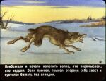  1991 amputee boat canid canine canis cloud detailed_background disability fangs feral fur grey_body grey_fur ice male mammal missing_tail open_mouth outside plant pyotr_repkin quadruped russian_text sky snow solo teeth text tongue tongue_out translation_request tree vehicle watercraft winter wolf 