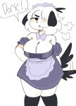  anthro big_breasts black_body black_ears black_fur black_tail blush blush_lines breasts canid canine canis cleavage clothed clothing digital_media_(artwork) domestic_dog english_text female floppy_ears fur hair hi_res hlaf_closed_eyes leggings legwear maid_uniform mammal narrowed_eyes open)mouth puppychan puppychan48 simple_background solo stockings tail_motion tailwag text topwear uniform white_background white_body white_fur white_hair 