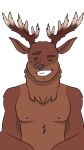  anom_hirsch anthro antlers blinking bonnieroyal brown_body brown_fur cervid cervine fur grinding hi_res horn looking_at_viewer male mammal red_deer solo 