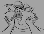  2022 domestic_pig face_squish greyscale male mammal monochrome overweight simple_background sketch smile solo_focus squish suid suina sus_(pig) thebluebear27 