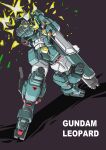  absurdres after_war_gundam_x arm_cannon character_name clenched_hand firing green_eyes gun gundam gundam_leopard highres holding holding_gun holding_weapon mecha niidan no_humans science_fiction solo v-fin weapon 