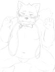 2022 ailurid anthro belly blush clothing collar cute_fangs humanoid_hands kemono kota&acute; leash male mammal moobs navel overweight overweight_male petplay red_panda roleplay simple_background sketch solo underwear white_background 