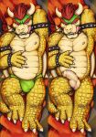  anthro armband balls body_pillow_design bowser bulge claws clothed clothing collar dakimakura_design foreskin front_view genitals green_clothing hand_on_stomach hi_res horn humanoid_genitalia humanoid_penis koopa licking licking_lips looking_at_viewer lying male mario_bros navel nintendo nipple_piercing nipples nude on_back penis piercing raigr scales scalie shell solo spikes teeth thong tongue tongue_out underwear vein veiny_penis video_games 