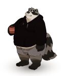  2022 absurd_res anthro belly black_nose bulge clothing eyewear glasses grey_body hi_res hoodie male mammal mug overweight overweight_male procyonid raccoon simple_background solo tcw topwear underwear white_background 