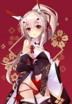  1girl 3: absurdres ass_visible_through_thighs ayanami_(azur_lane) ayanami_(lunar_demon)_(azur_lane) azur_lane bangs bare_shoulders breasts cameltoe china_dress chinese_clothes cleavage closed_mouth cowboy_shot detached_sleeves dress eyebrows_visible_through_hair floral_background floral_print groin hair_between_eyes hair_ribbon headgear high_ponytail highres kouhaku_nawa long_hair long_sleeves looking_at_viewer panties parted_lips platinum_blonde_hair ponytail red_background red_eyes red_panties red_ribbon ribbon rope scan shimenawa shirokitsune short_dress sidelocks sleeves_past_wrists small_breasts solo standing thighhighs underwear wide_sleeves 