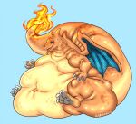  belly big_belly charizard female haradoshin nintendo obese overweight pok&eacute;mon pok&eacute;mon_(species) solo video_games wings yellow_belly 